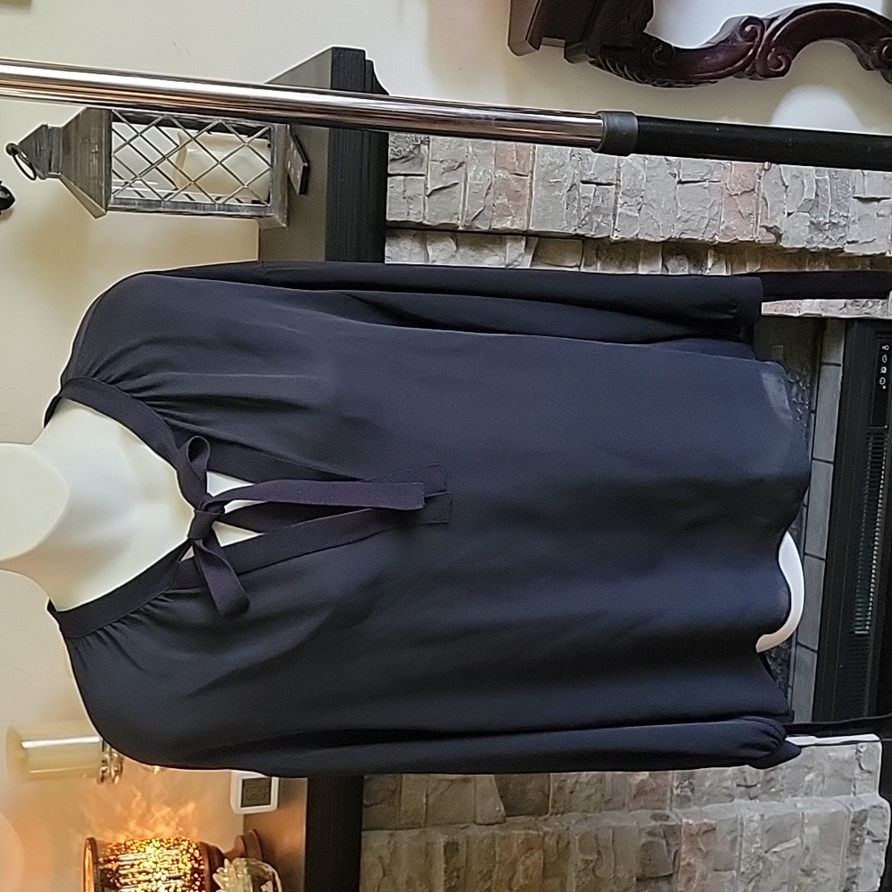 VINCE Tie Detail Silk Poet Blouse Top Navy